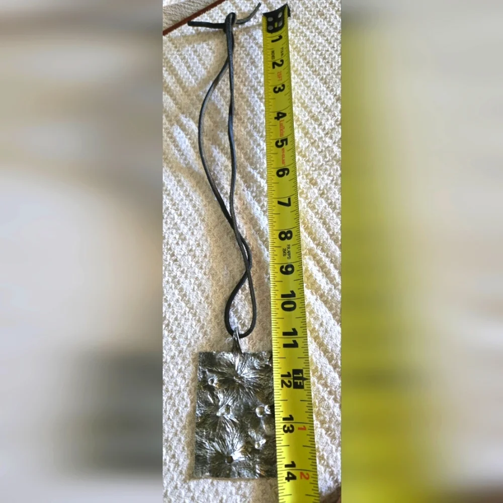 Artistic Vintage Textured Boho Metal Pendant On Genuine Leather Strap 14" - Picture 10 of 10